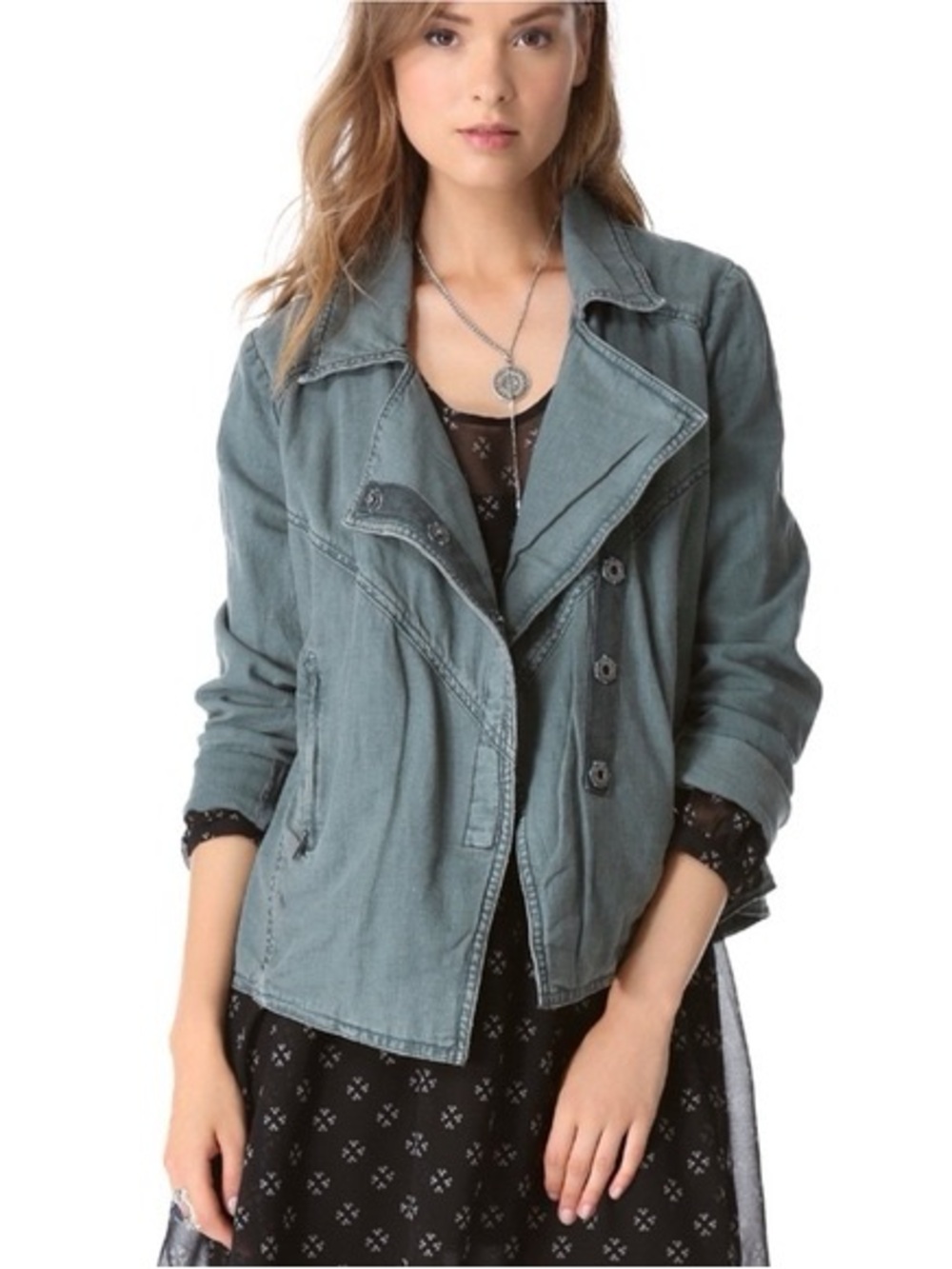 Free People Linen Blend Moto Jacket